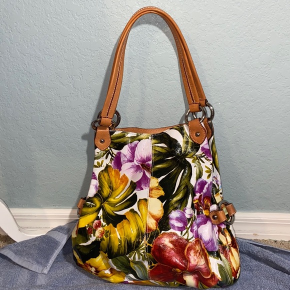 Nwot Maurizio Taiuti Floral italian Leather hobo bag